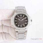 Super Clone Patek Philippe Nautilus Ladies 35.2mm Charcoal Diamond Watch